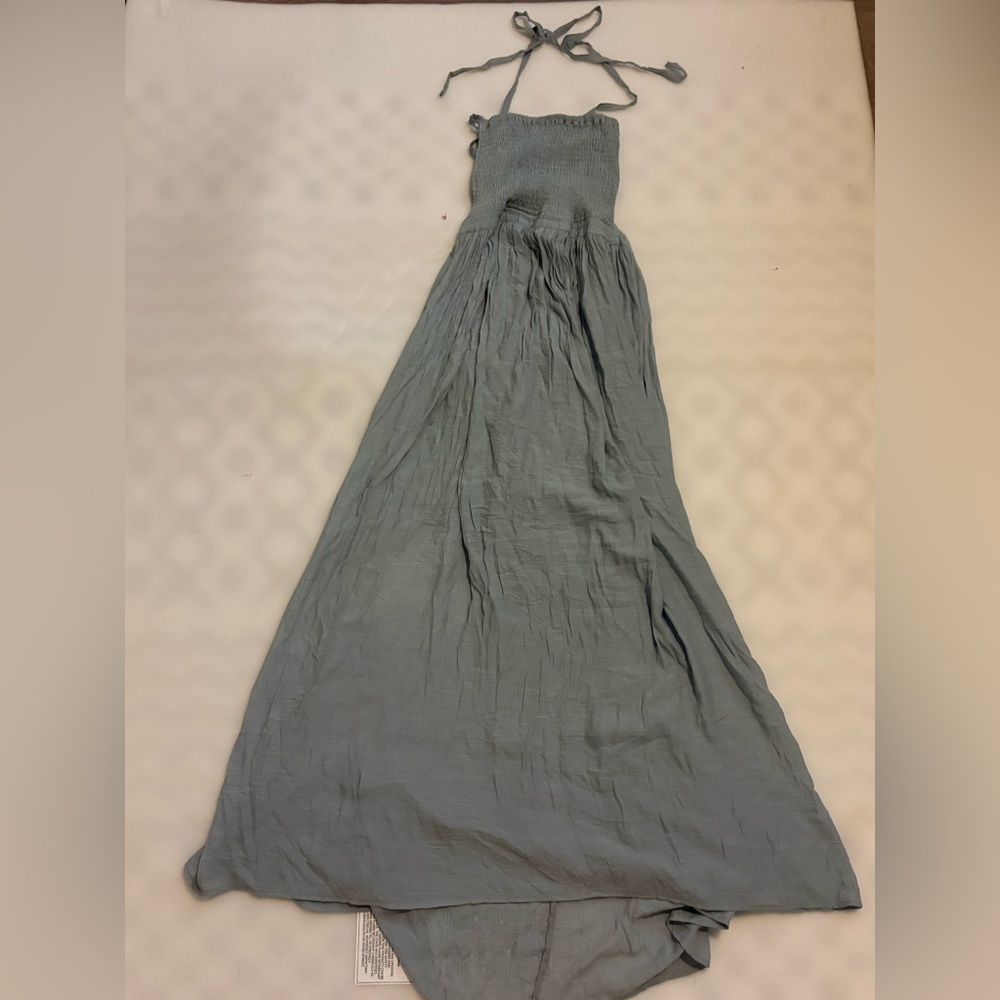 Anna Grace Halter Smocked Maxi Dress in Sage Green